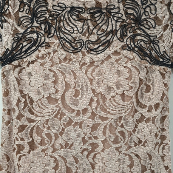 FREE PEOPLE Beautiful Dreamer Blush Black Embroidery Mini Lace Holiday Dress, XS - Picture 6 of 16